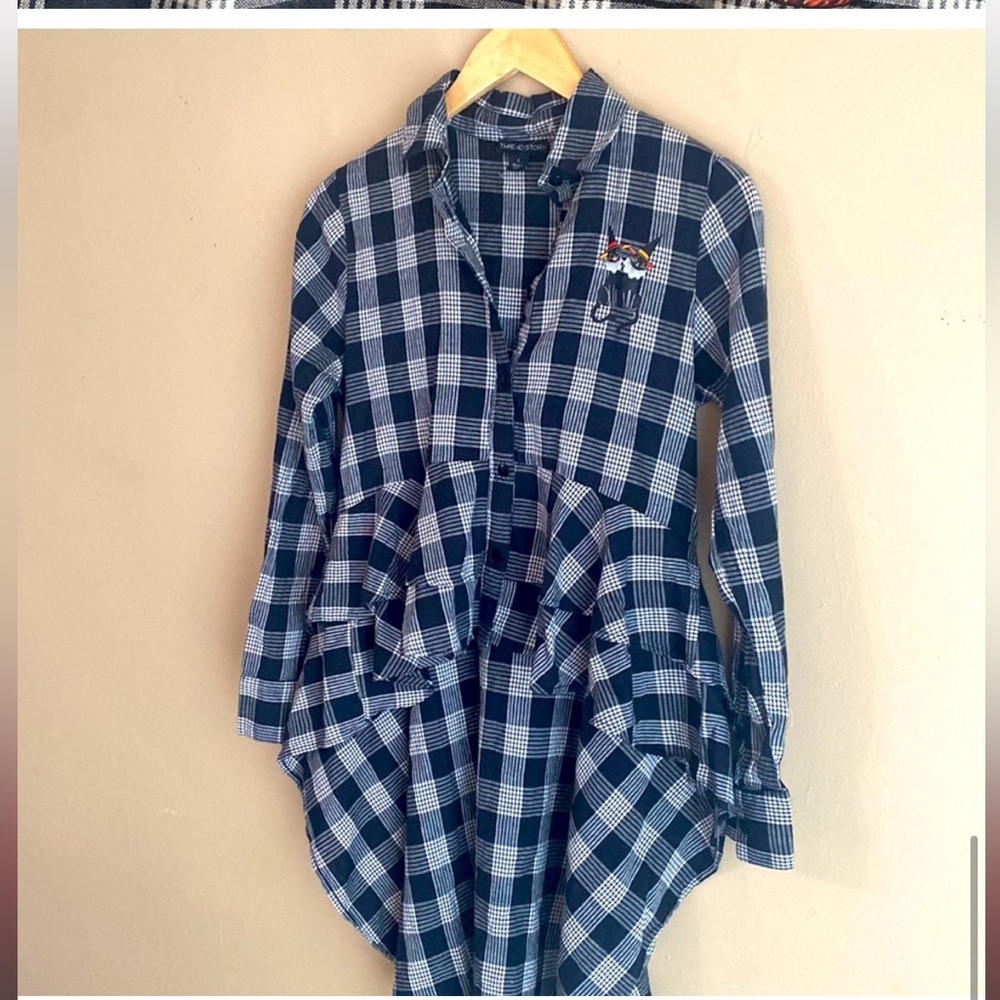 HALLOWEEN Witchy Cats Hi-Lo Ruffle Plaid Shirt